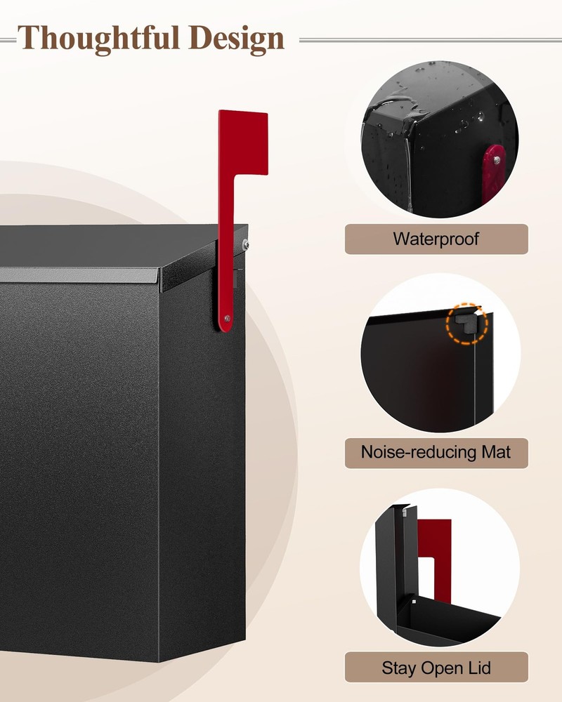 Wall-Mount Mailbox for Outside, Large Capacity Rust-Proof Mail Box with Stay-...