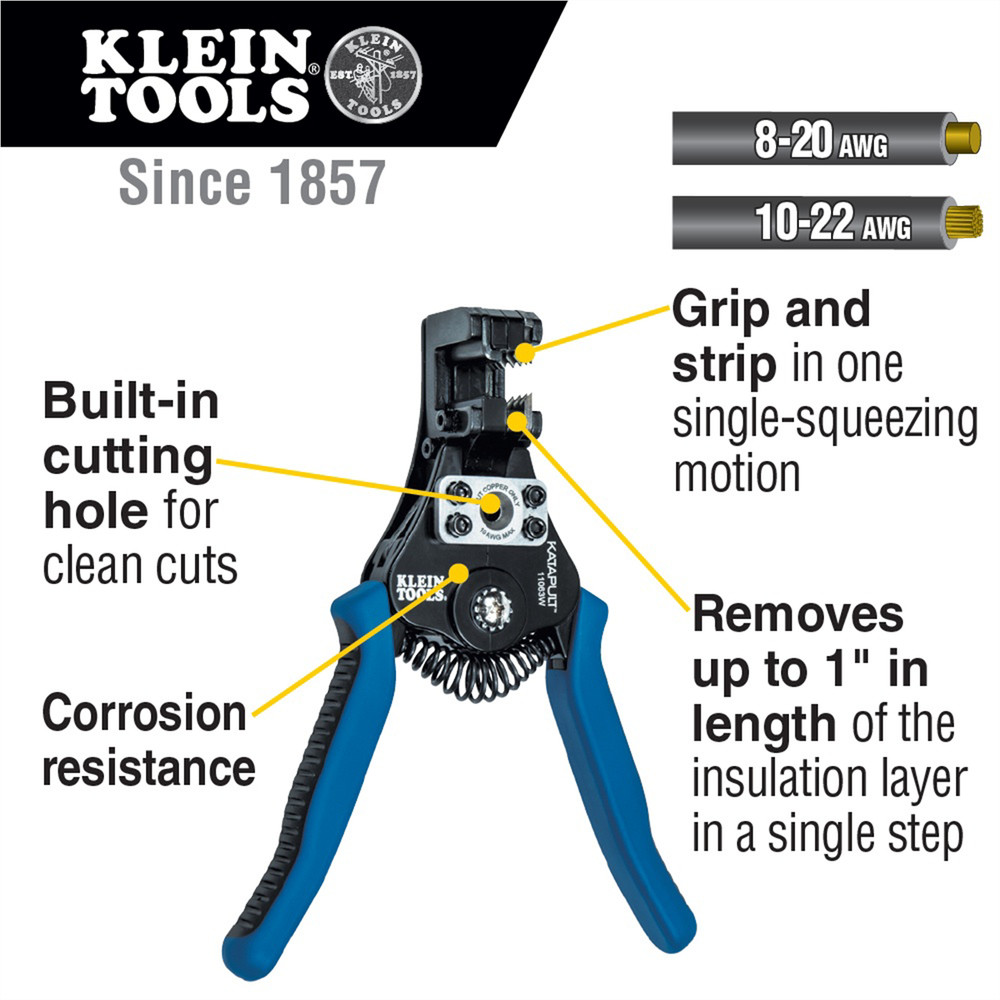 Klein Tools Katapult Wire Stripper and Cutter for Solid and Stranded Wire