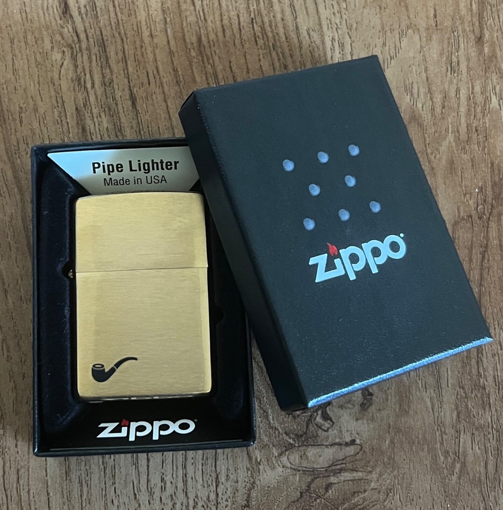 Zippo Windproof Brushed Brass Pipe Lighter with Pipe Insert, 204BPipe New In Box