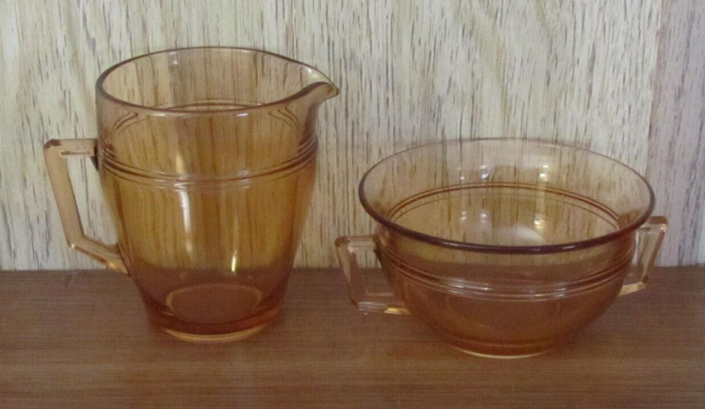 Vintage Gold - Amber Sugar Bowl with Matching Creamer - Unknown Maker