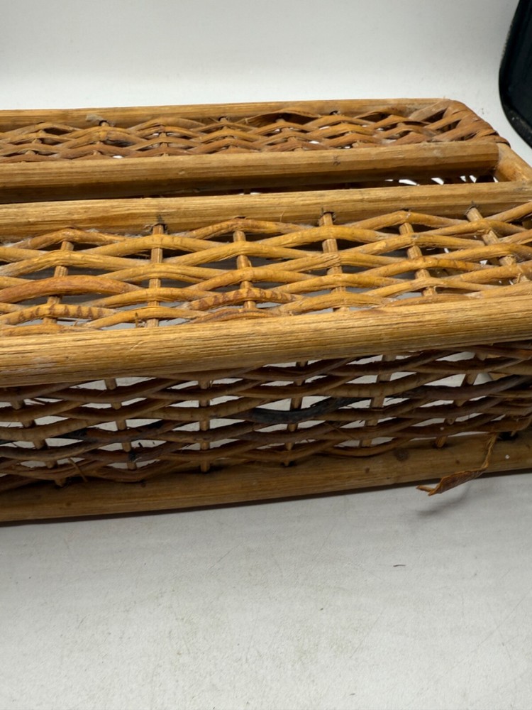 Vintage Wicker Tissue Box Cover Woven Rectangular Made In Philippines