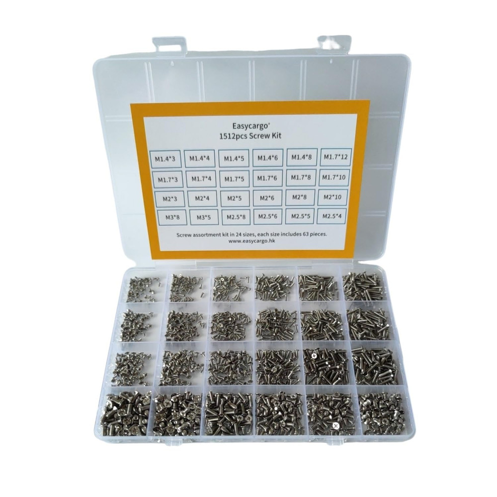 1512pcs Screw Assortment Kit, 24 Sizes Replacement Computer Notebook Miniatur...