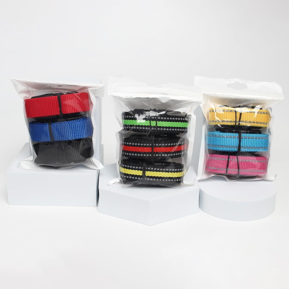 3-Pack Dog Collar - Quick-Release Buckle & D-Rings - Reflective Multi-Color R...