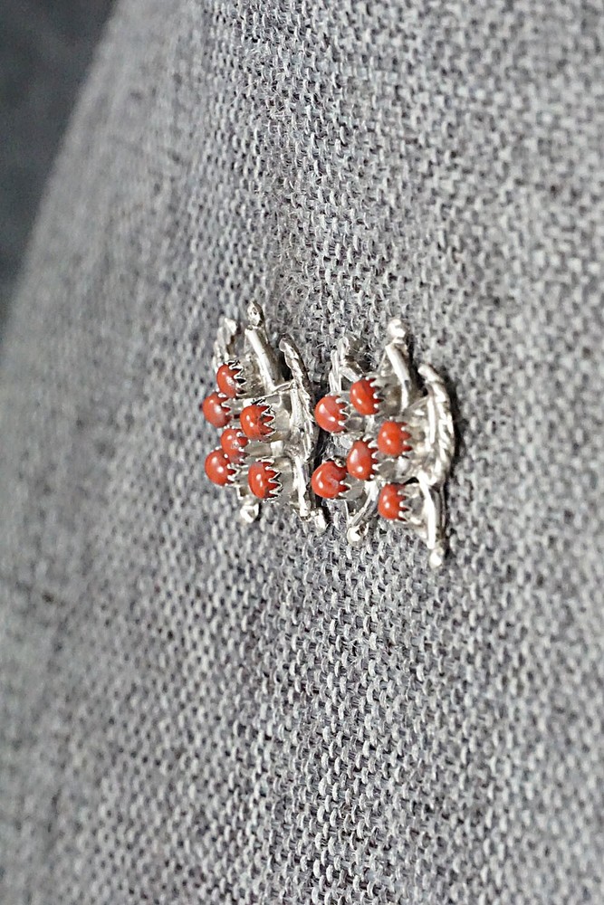 Coral & Sterling Silver Earrings - Wayne Johnson