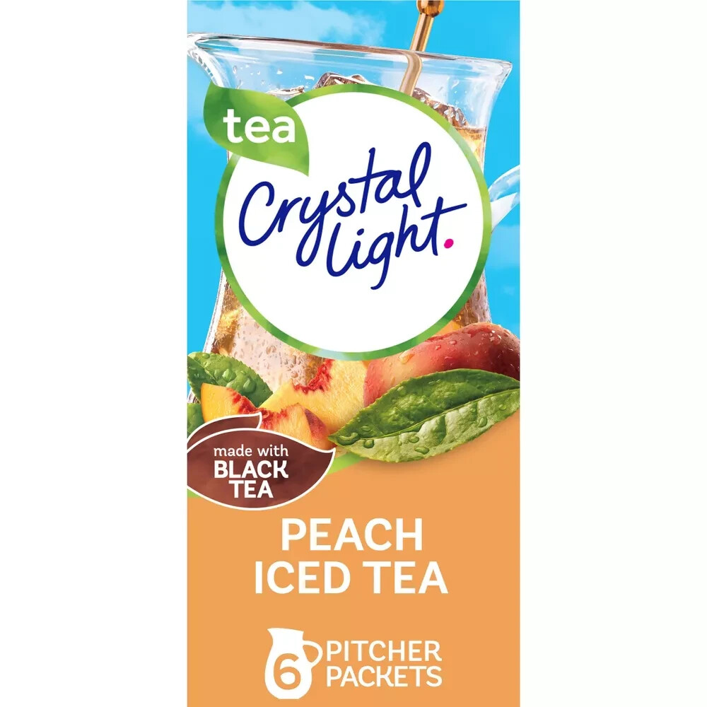 Crystal Light Peach Iced Tea Made with black tea 6 Pitcher Packets each box-