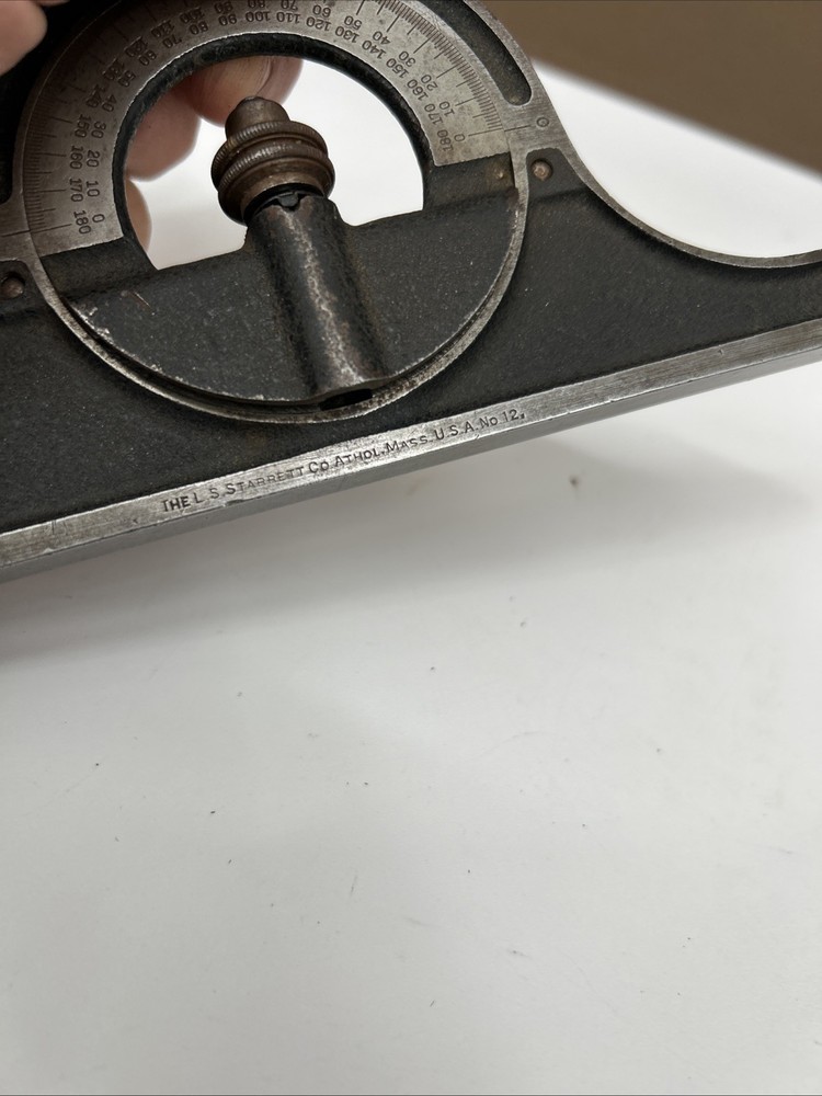 VTG STARRETT NO 12 PROTRACTOR HEAD, GOOD BUBBLE LEVEL