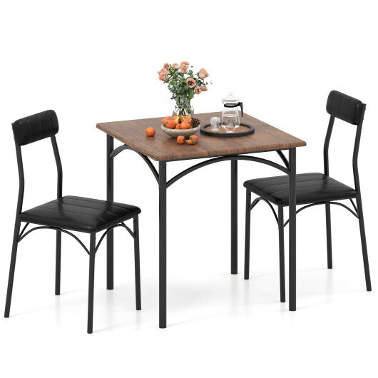 3-Piece Dining Table Set Square Kitchen Table and 2 Chairs for Dining Room-Rusti