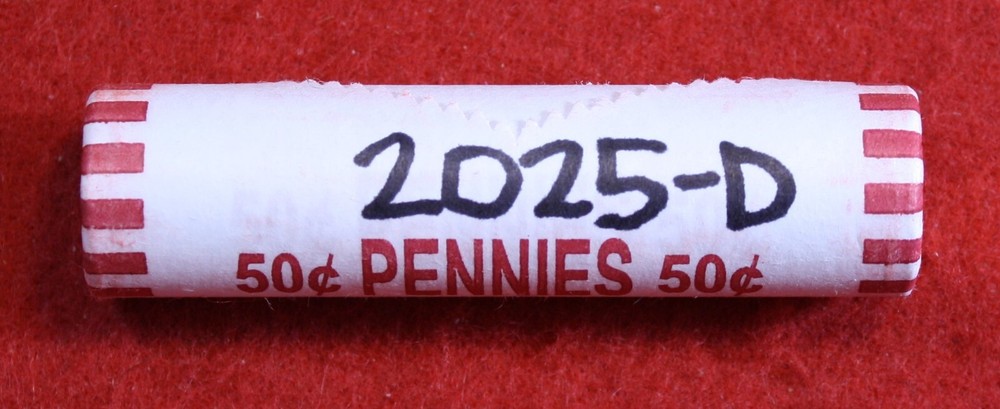 2025-D Lincoln Shield Cent Penny 50 Coin roll Uncirculated rolls