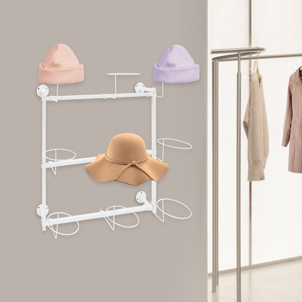 Three-tier wall-mounted hat display rack storage rack-white