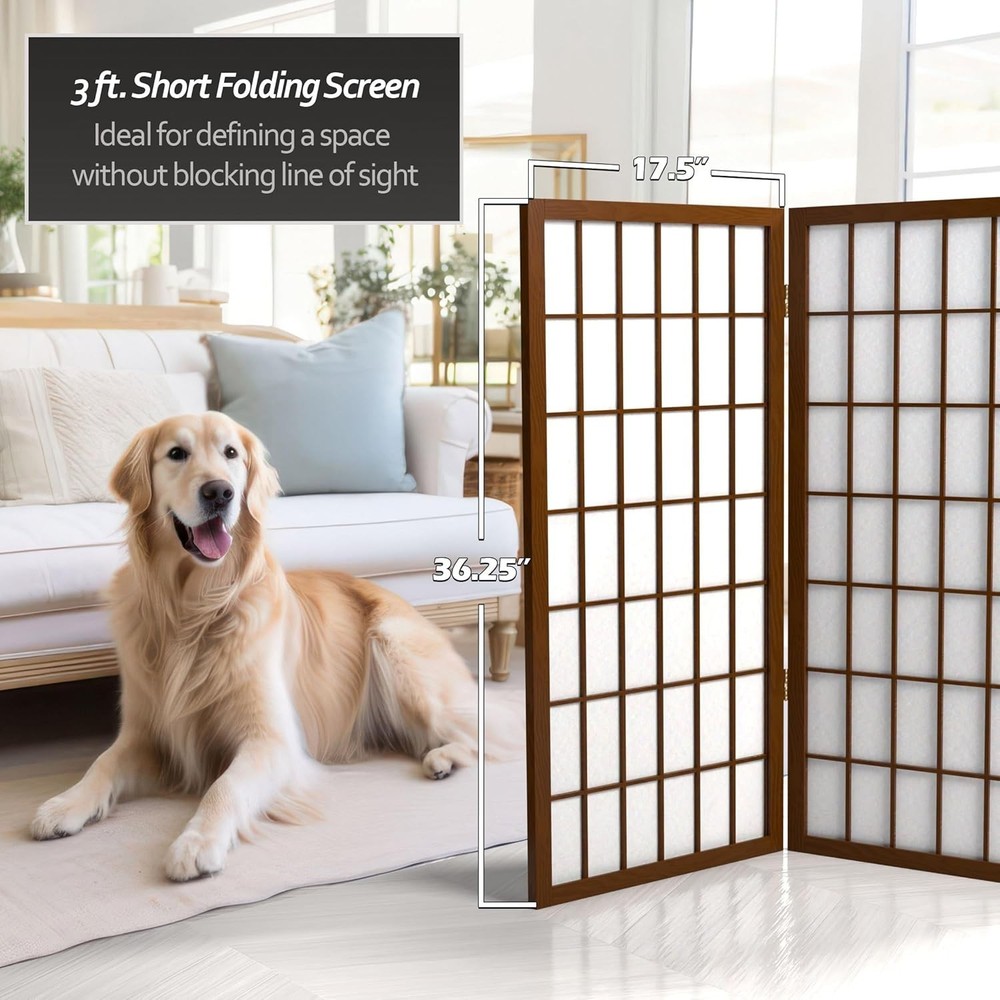 3 ft. Short Window Pane Shoji Screen Walnut 3 Panels