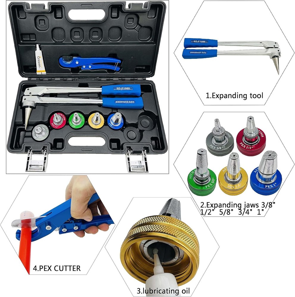 IBOSAD Manual PEX Pipe Expander Tool Kit with 5PCS be Chrome
