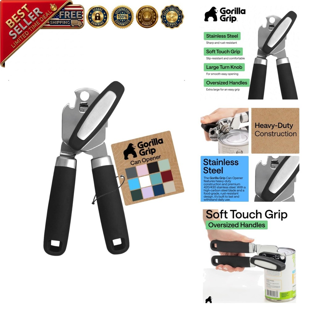 Oversized Handheld Can Opener with Soft Touch Handles and Rust Free Blade