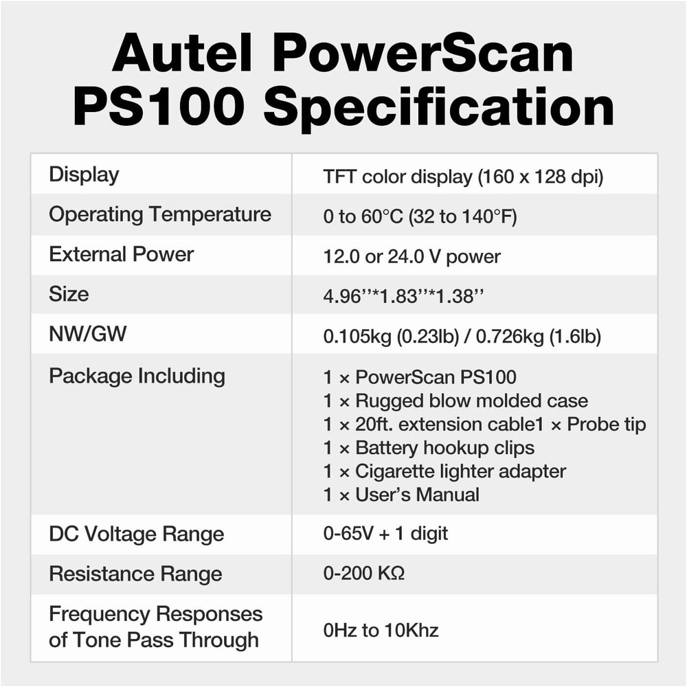Autel PowerScan PS100 Electrical Circuit System Battery Power Probe Tester Tool