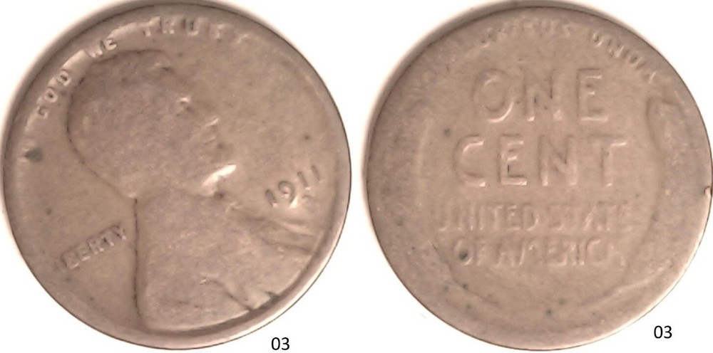 1911 D Lincoln Wheat Cent Rotated Dies - ERROR