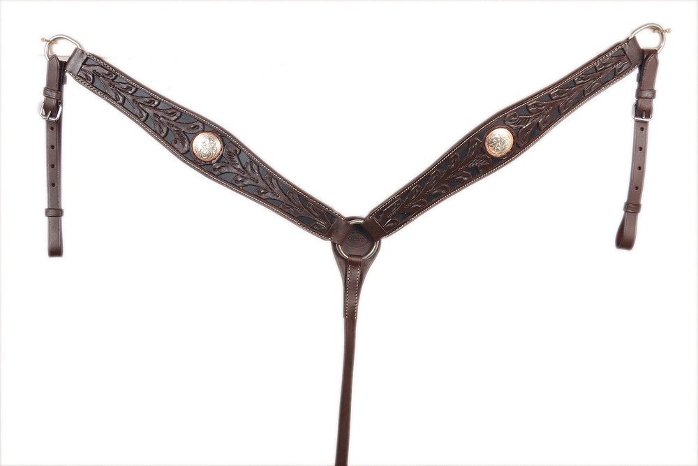 Western Shaped Breast Collar With Silver Engraved Conchos