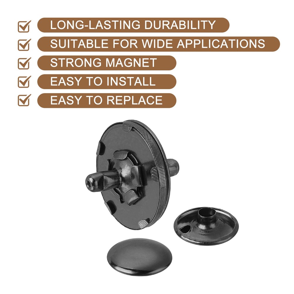 20 Sets 18x2mm Magnetic Round Snaps Button Base Components and Cap Kit, Black