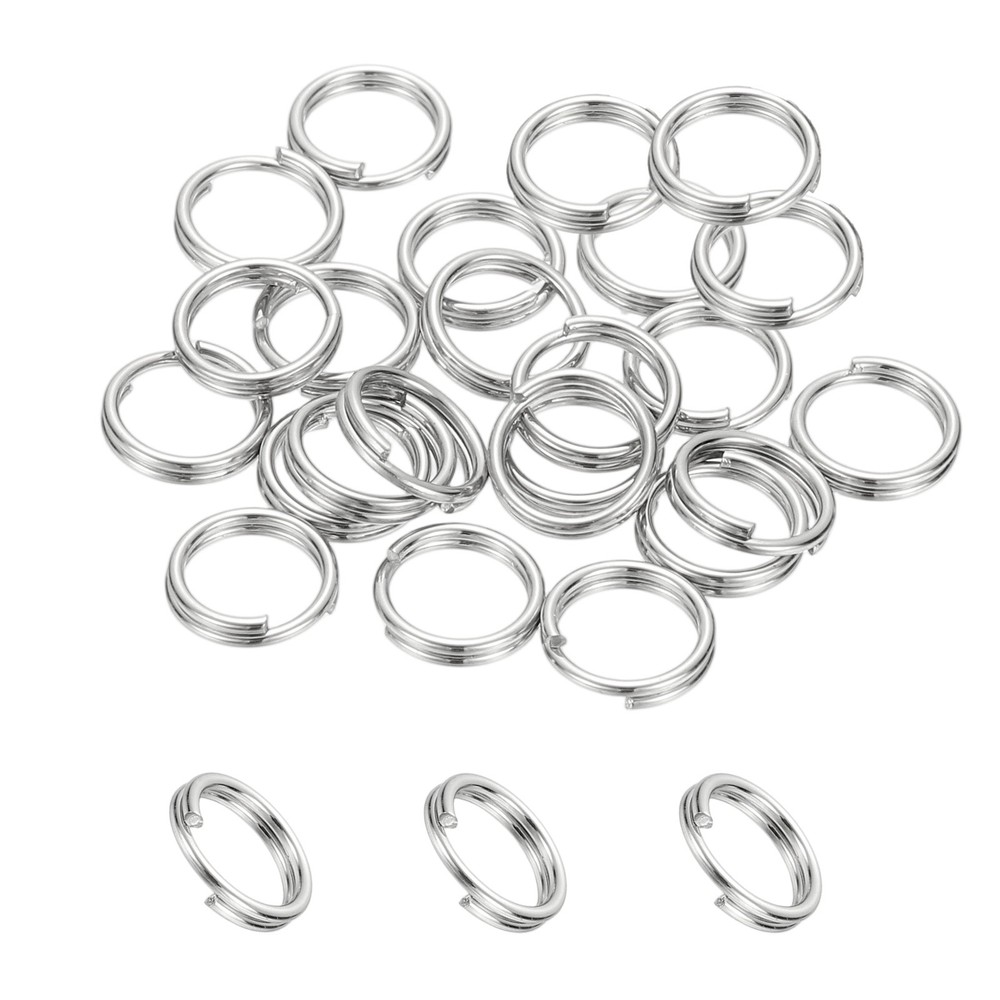 Round Split Ring, 20 Pcs 8 mm Small Split Ring with Double Loops Silver