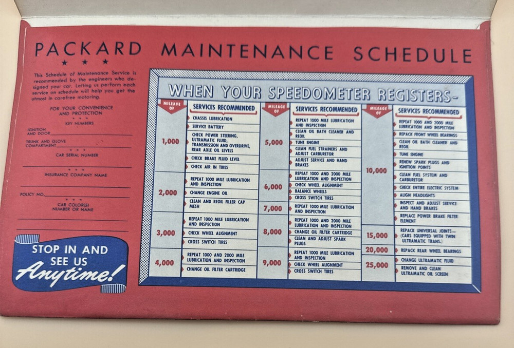 NOS Packard Record & Maintenance Folder Original Not a Reprint