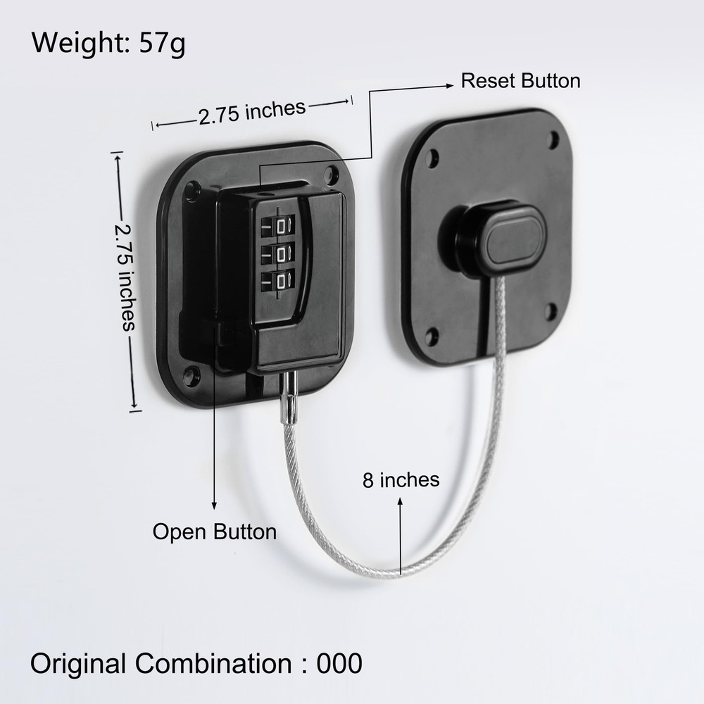 Heavy Duty Refrigerator Combination Lock Easy Install No Keys Needed Black