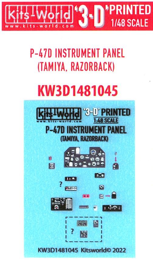 Kits World Decals 1/48 3D COCKPIT INSTRUMENT PANEL P-47 THUNDERBOLT RAZORBACK