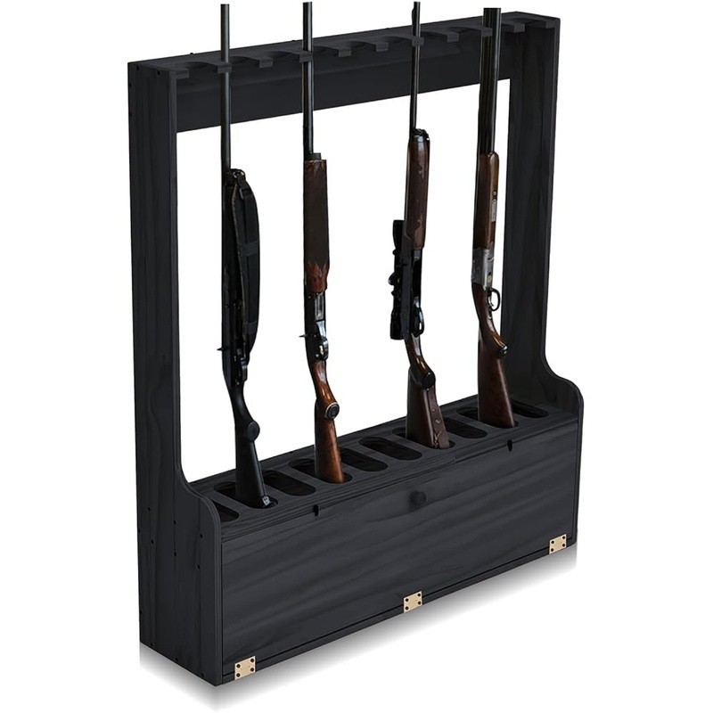 Solid Pine Gun Rack Display 10 Rifles W/ Storage Locker & Easy Assembly New