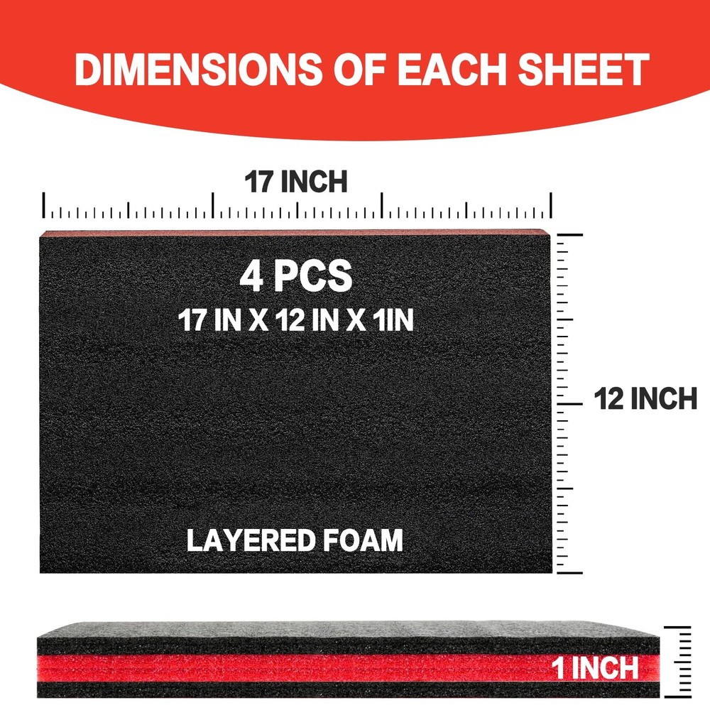 4 Pack 17x12x1 Inch Tool Box Foam Tool Shadow Foam Inserts for Hard Case