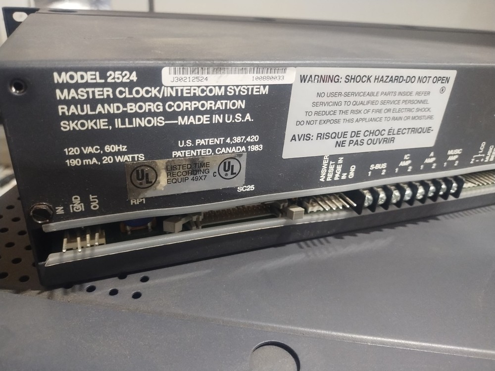RAULAND MODEL 2524 MASTER CLOCK Intercom System.