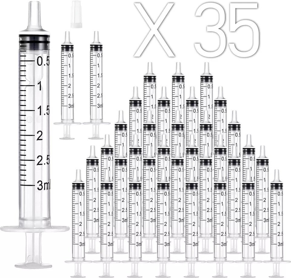 35 Pack 3ml Plastic Syringe Without Needle, Catheter Tip Individually Sealed for