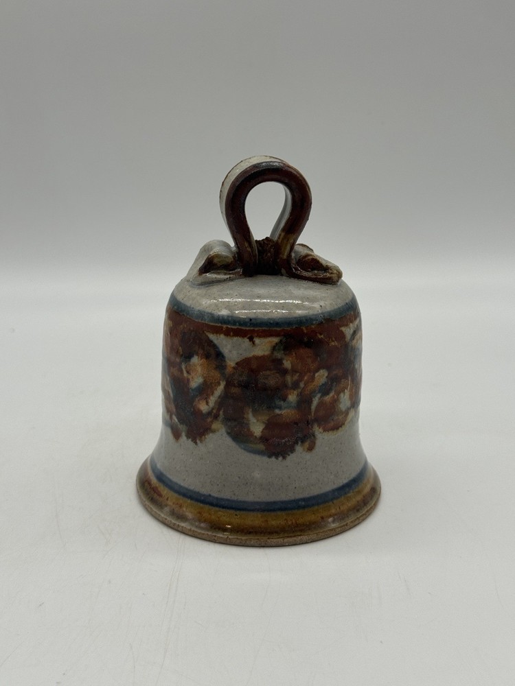 Handmade Pottery Bell Stoneware Signed 5.25” Tall