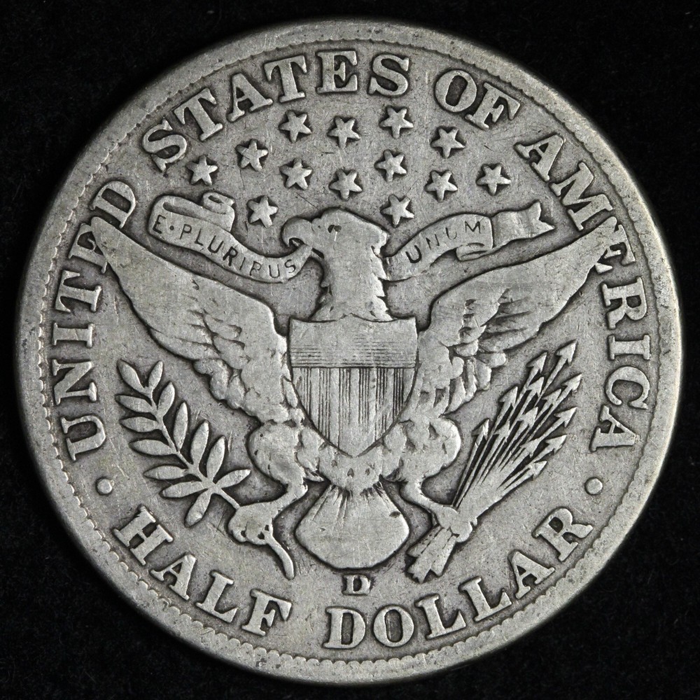 1915-D Barber Silver Half Dollar FINE E347 ROACH