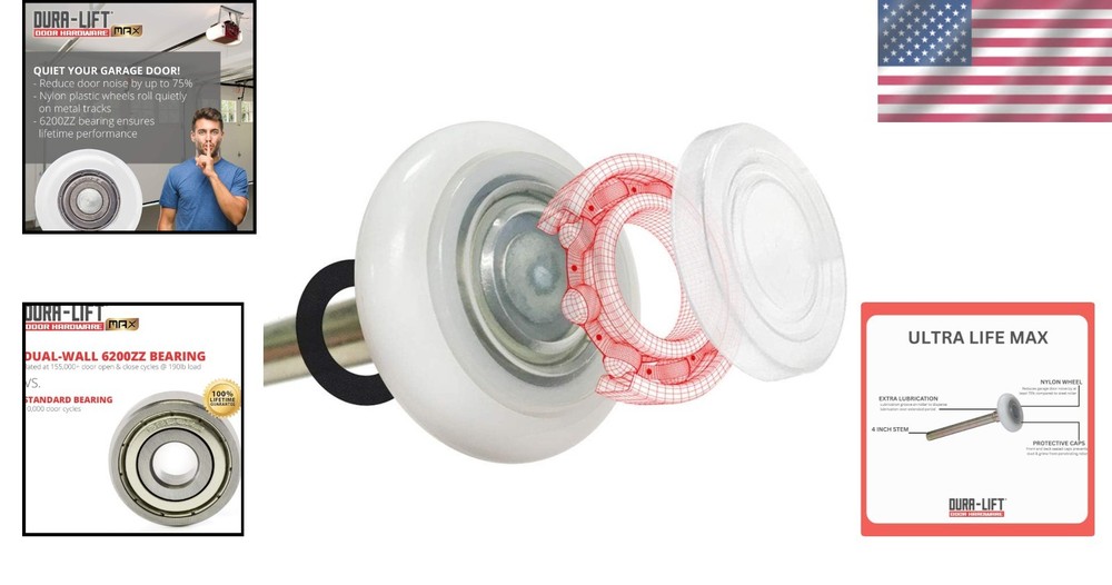 Long-Lasting Nylon Rollers for Garage Doors, 12-Pack