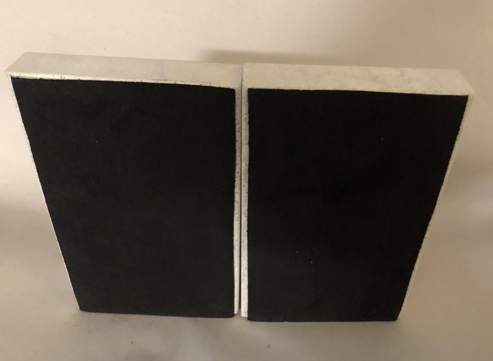 MCM Pair Bookend Etched Mountain River Design STONE ART Study Cabin Signed