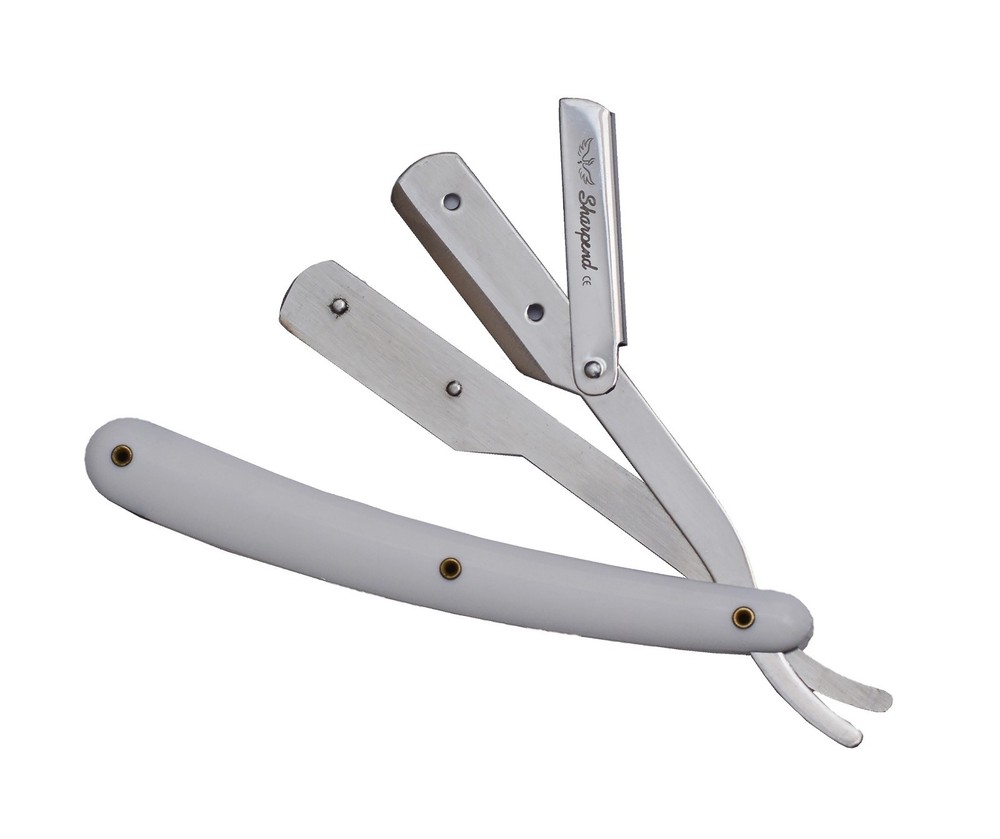 Sharpend Handle Straight Edge Barber Razor Folding Shaving Knife with, 10 Blade