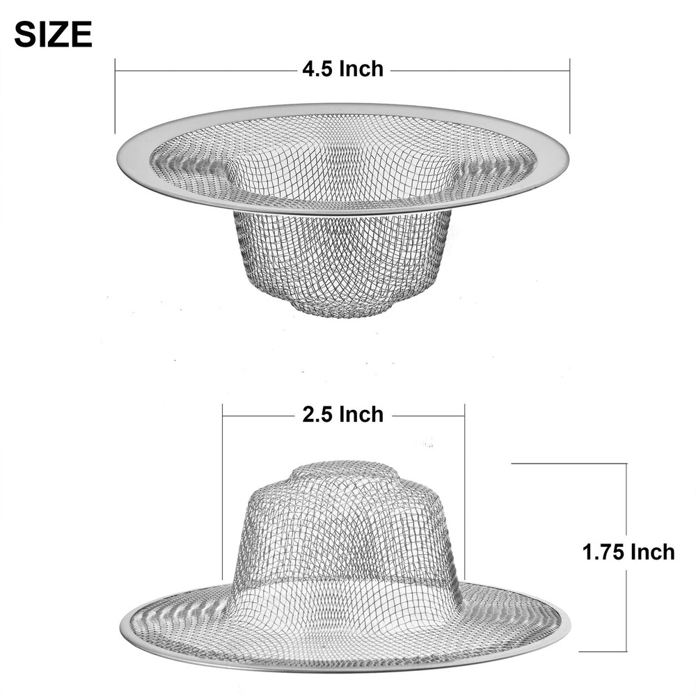 2 Pack - 4.5" Top / 3" Mesh Basket - Kitchen Sink Drain Strainer Silver