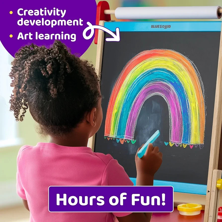 Kids Art Easel Set ,Adjustable Double Sided Board,Paper Rolls & 100+ Accessories