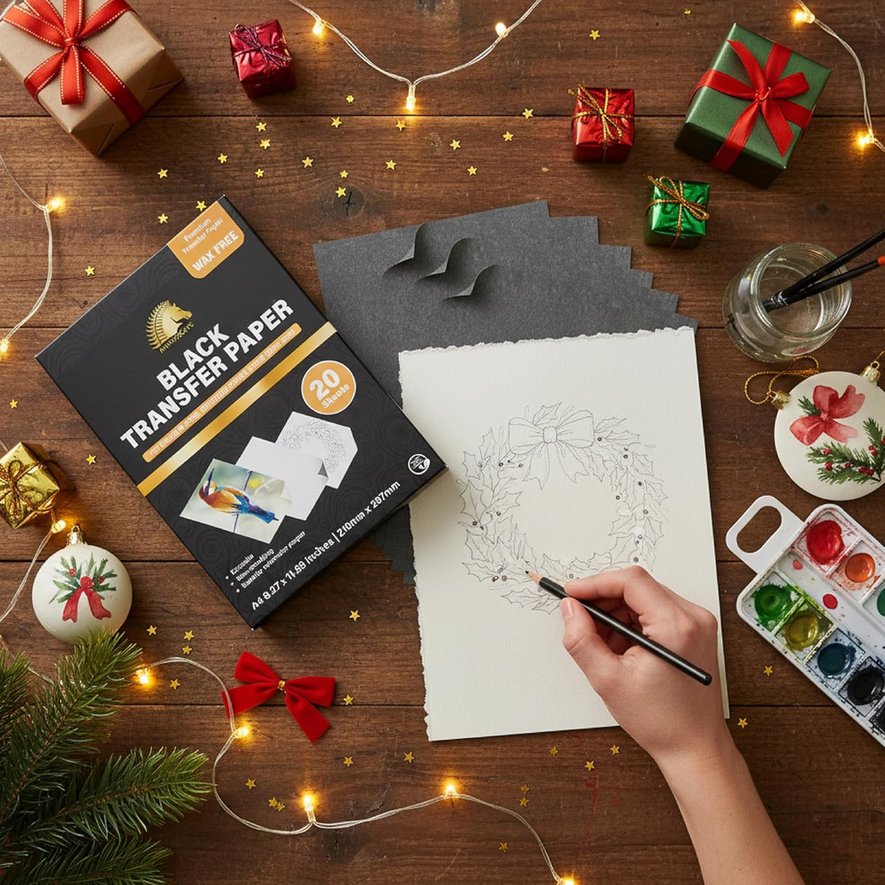 Graphite Transfer Paper - 20 Wax-Free, Erasable Black Sheets