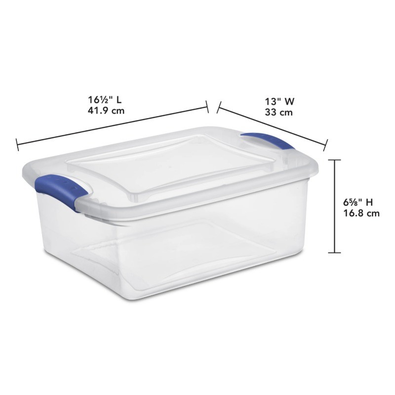(3 pack) Sterilite, 15 Quart Clear Storage Bin, Latch Box Storage Container,Blue