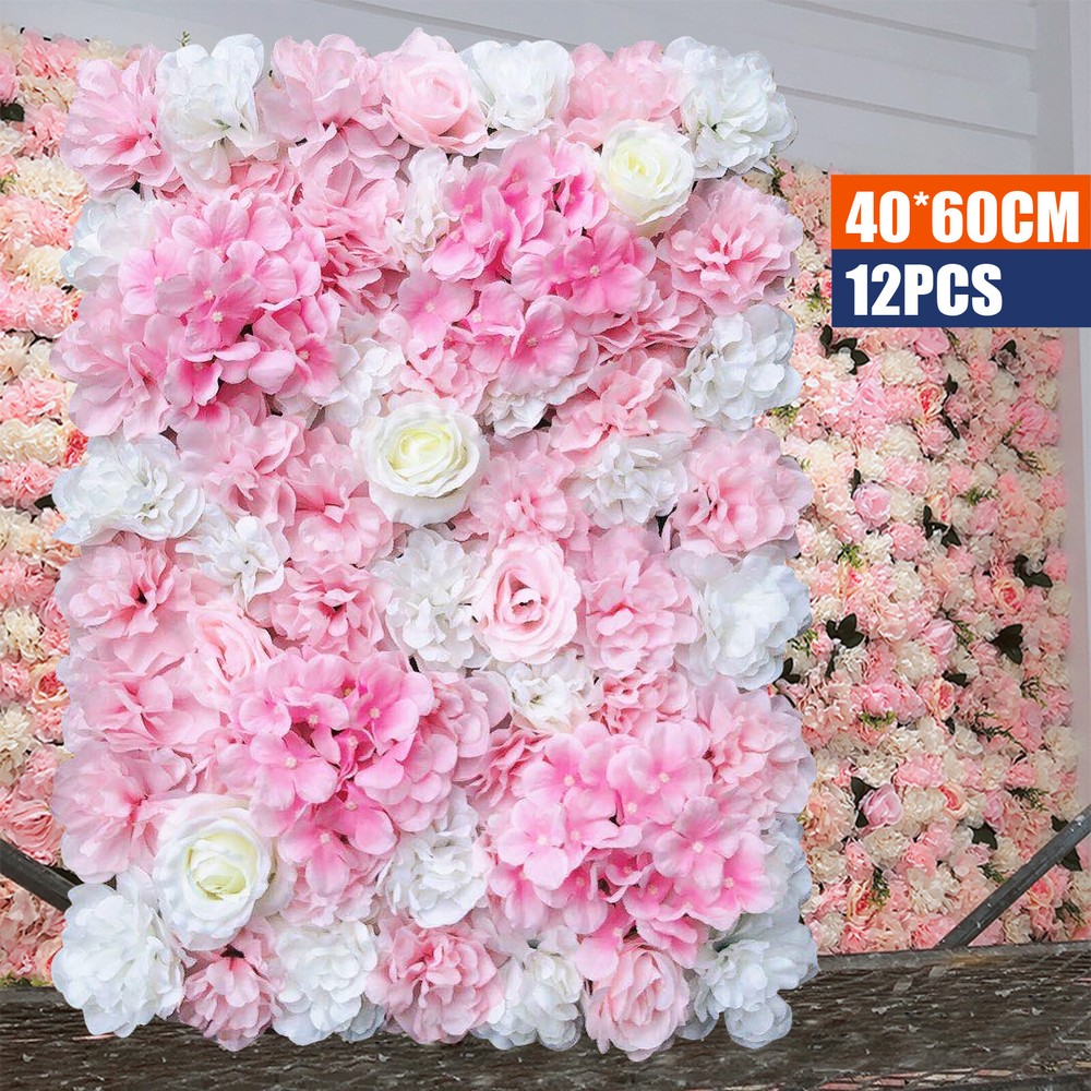 12PCS Artificial Wall Floral Backdrop Decor Flower Wall Panel Artificial Flower