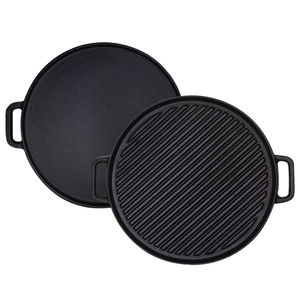 Cast Iron Reversible Grill/Griddle 12-Inch Double Handled Cast Iron Griddle