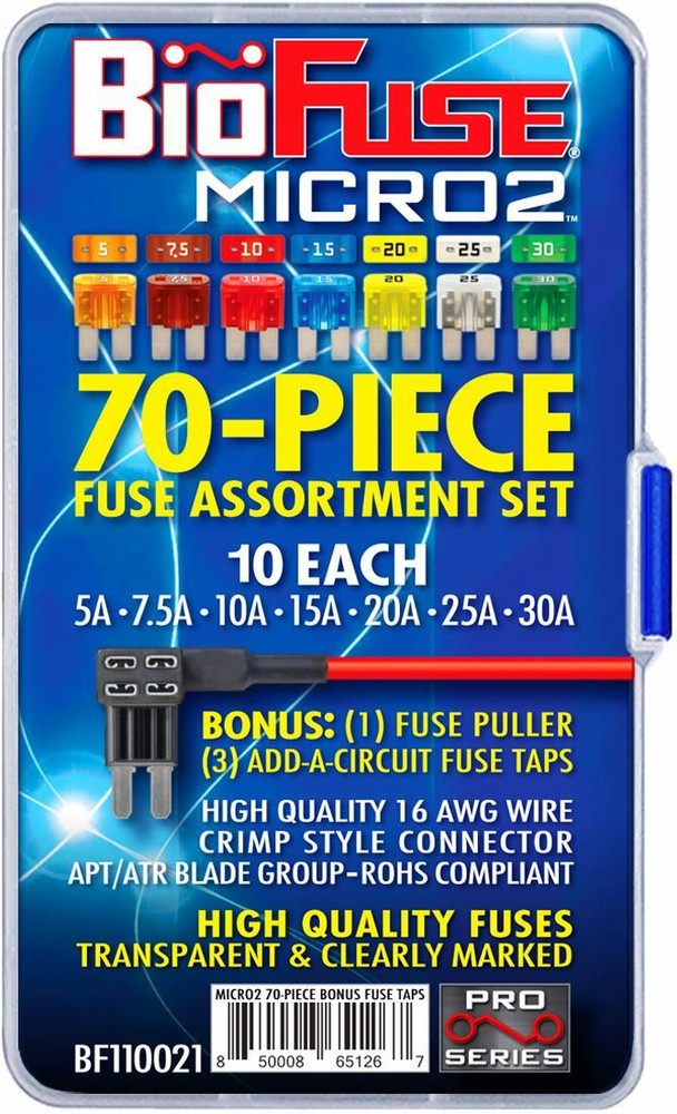 BioFuse® Micro2 70 Piece Fuse and Tap assortment - 70 Fuses - 3 Holders + puller