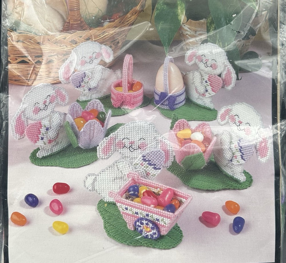 Bucilla Bunny Egg Cups Plastic Canvas Kit 6179 Easter Rabbit Candy Container