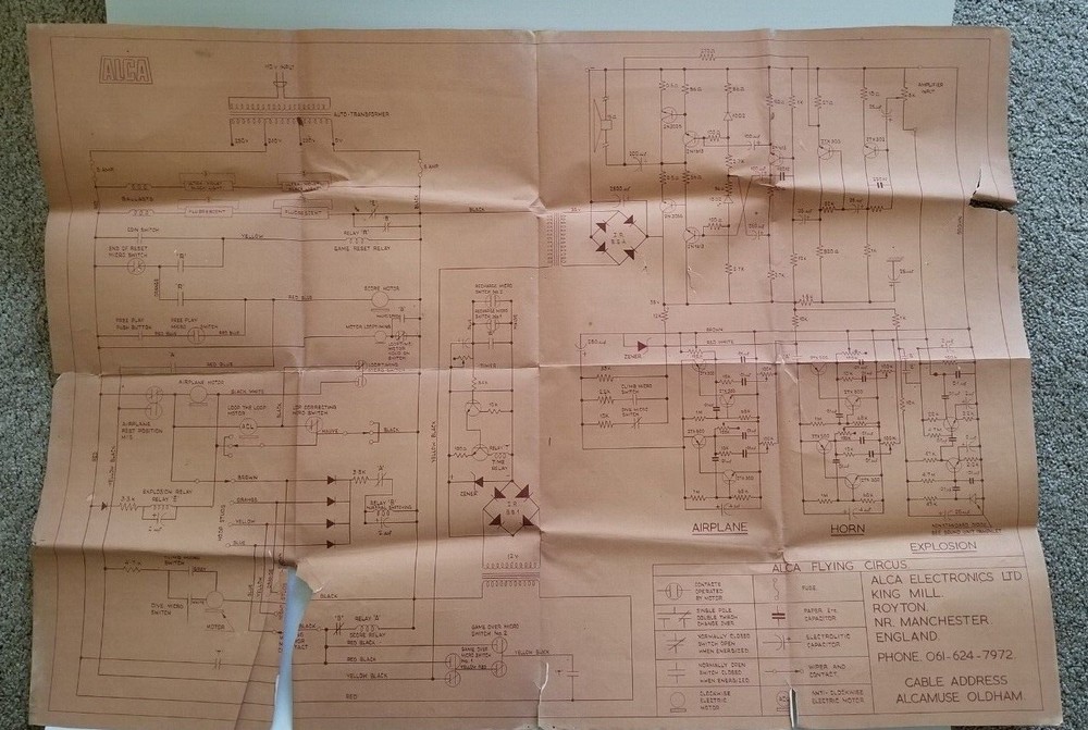 1969 ALCA Flying Circus Arcade Game Original Schematics England