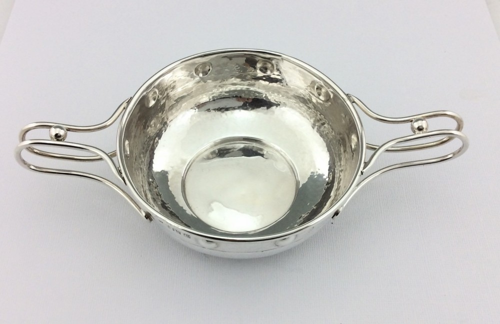 A E JONES SILVER QUAICH , 2 HANDLED BOWL ARTS & CRAFTS SOLID