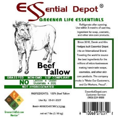 Beef Tallow - 7 lb - PP container - GRASS FED - Not Hydrogenated - Keto Friendly