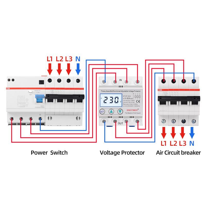 Protector Relays Voltmeter Monitors Din Rail Adjustable Voltage AC 380V 3 Phase
