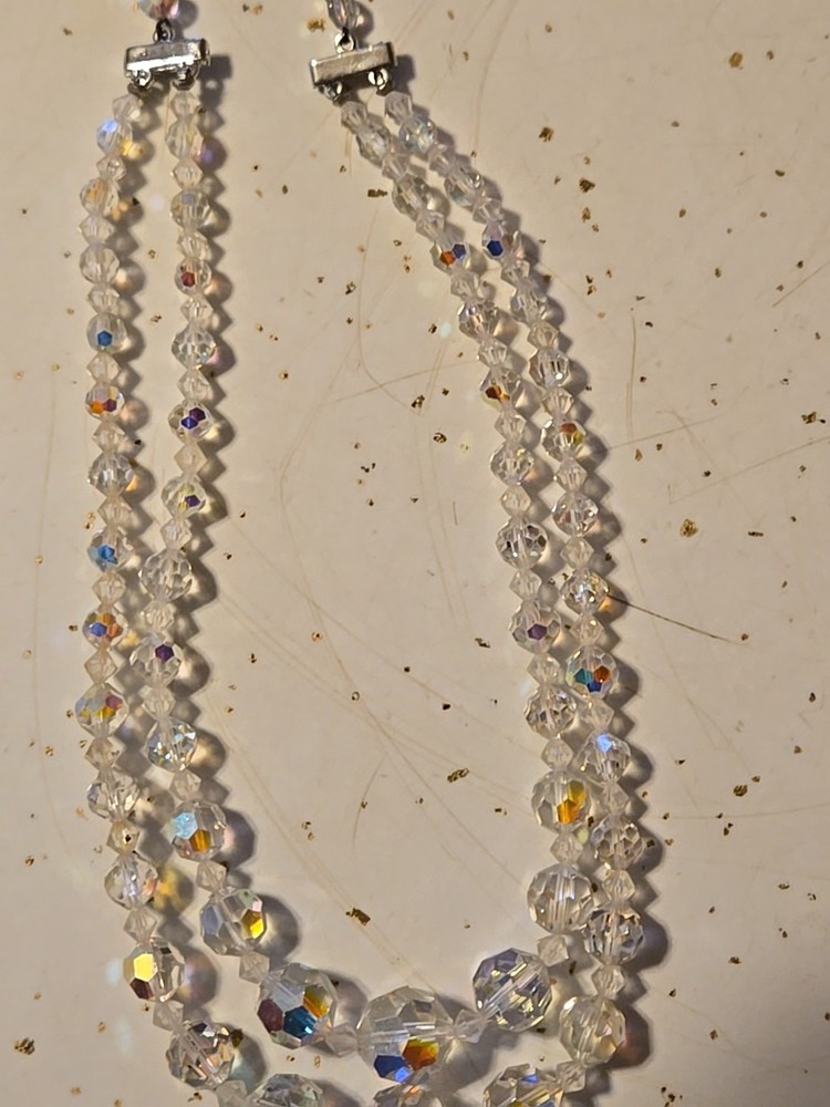 Vintage Aurora Borealis Double Strand Beaded Necklace Earing Bundle
