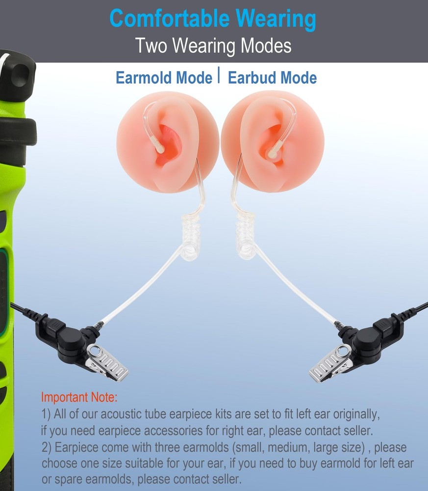 Earpiece with PTT/Mic Compatible for Kenwood Baofeng SAMCOM BTECH Retevis Wal...