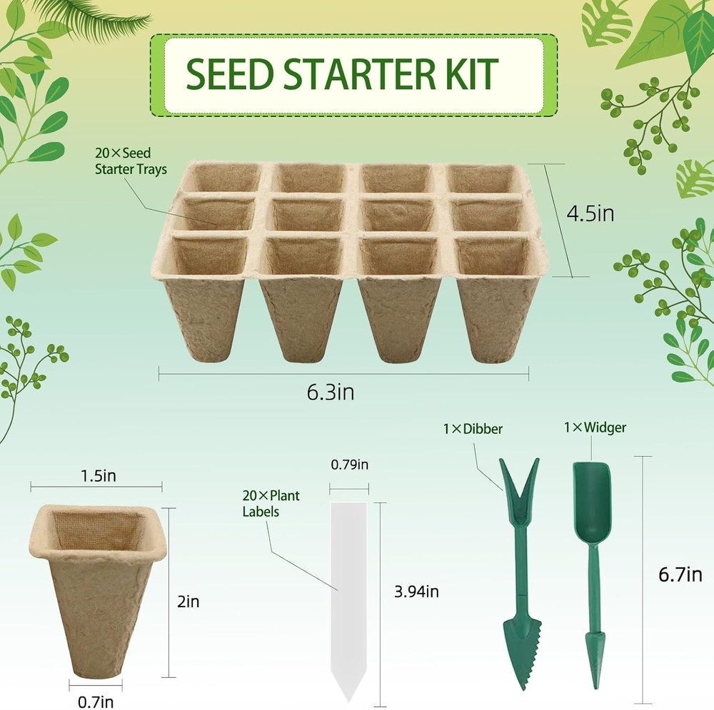 Seed Starter Tray,240 Cell Biodegradable Peat Pots Seed Starter Kit,Organic Germ