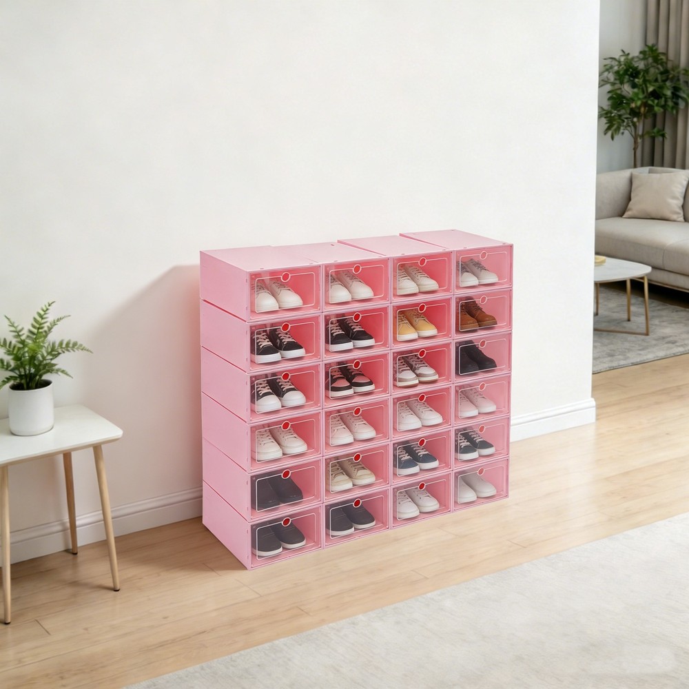 24 Pack Shoe Storage Boxes With Clear Flip Lid, Stackable Shoe Storage Organizer