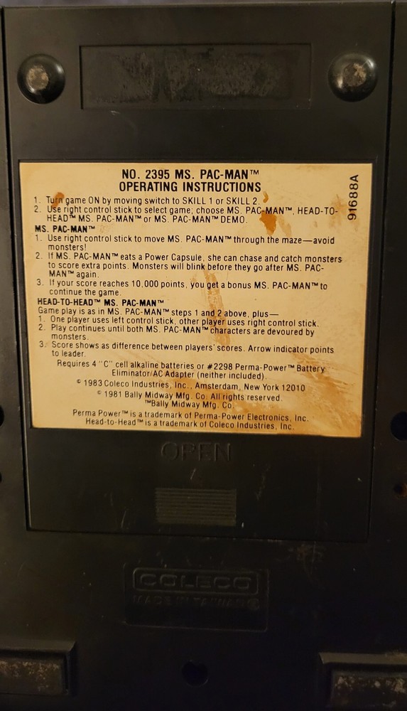 1981 Ms Pacman Table Top Arcade Coleco Bally Midway.